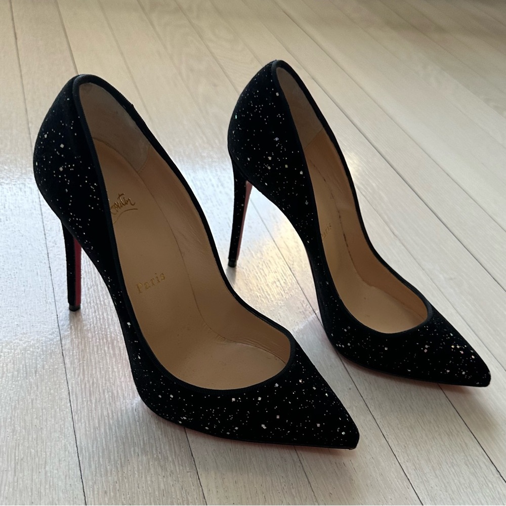 Christian Louboutin Pigalle Follies Patent Leather Pumps 37.5 Black Velvet